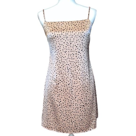 Garage Beige Leopard Cheetah Print Satin Mini Slip Dress Bodycon Size P/S - Picture 7 of 7